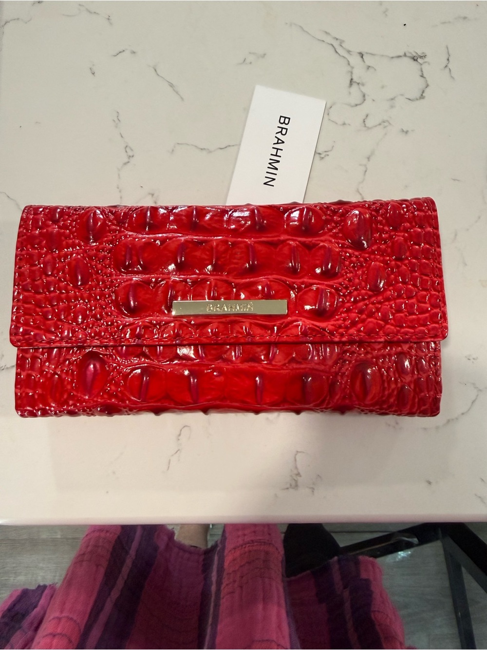 Brahmin Red Croc-Embossed Leather Wallet